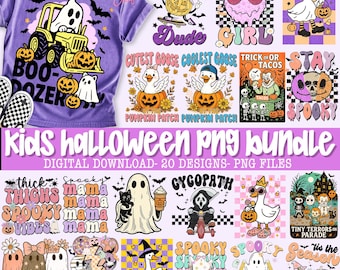 Kids Halloween PNG Bundle Spooky Dude Goose Coquette Ghost Trick Or Treat Pumpkins Little Miss Bootiful Spooky Feral Saurus Skeleton