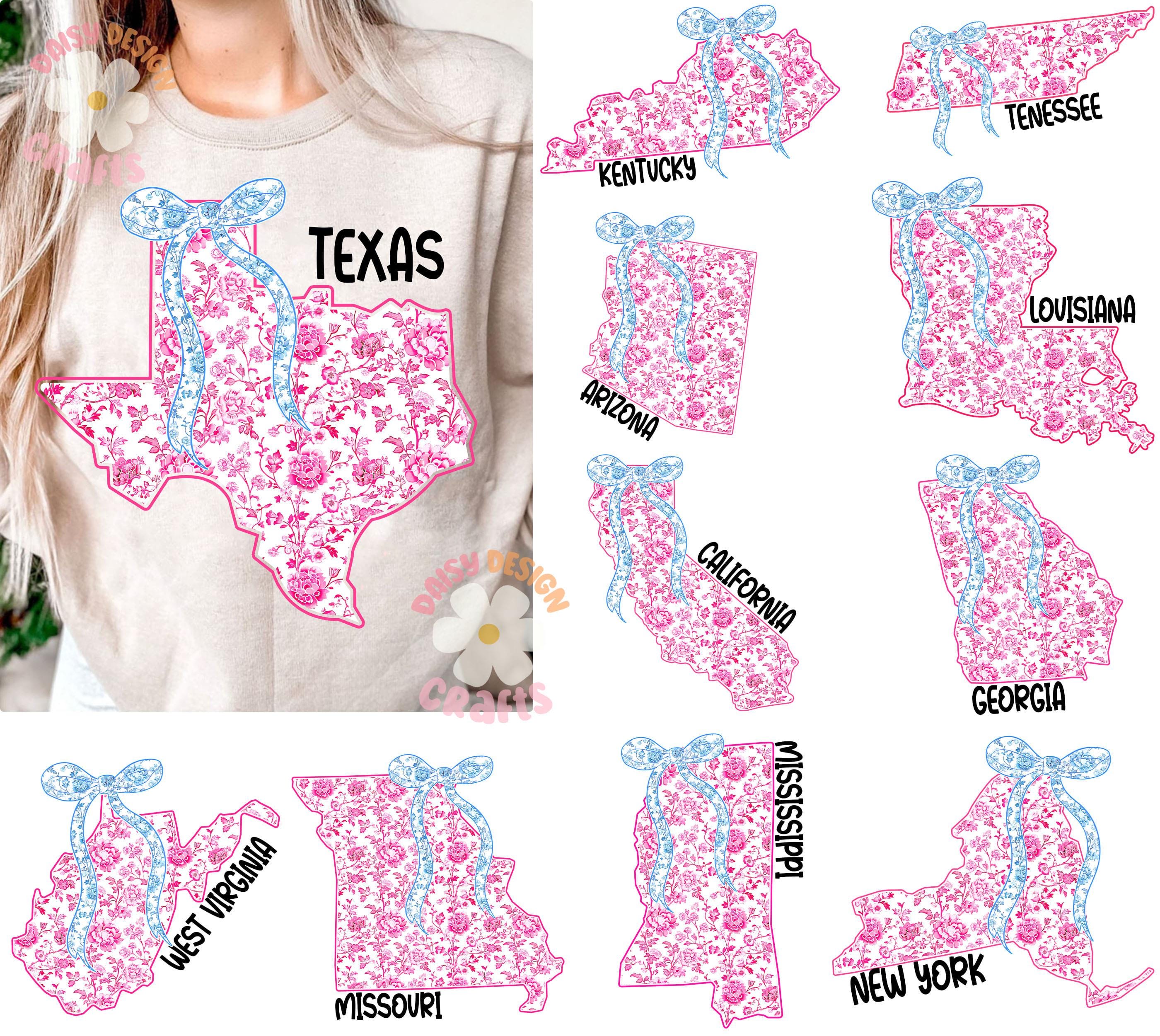 Floral State Coquette Bundle, States PNG, Floral Coquette bow png, texas flower png, floral states, Florida png, chinoiserie coquette bow