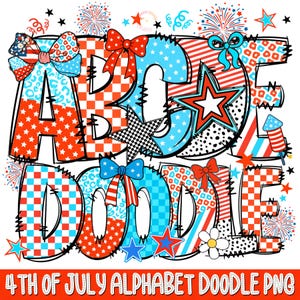 Alfabeto del 4 de julio PNG, letras doodle de la bandera estadounidense, plantilla de alfabeto, letras doodle, bandera estadounidense retro, fuente A-Z