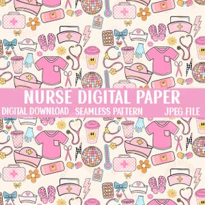 Krankenschwester Musterdesign, Krankenschwester Digital Papier, Krankenschwester Sublimation Design, medizinischer Hintergrund, Retro Krankenschwester Muster Sofort-Download, Krankenschwester-Datei