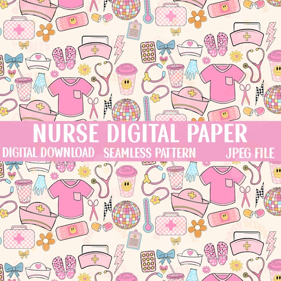 Nurse Seamless Pattern, Nurse Digital Paper, Nurse sublimation Design, Medical Background, Retro Nurse Pattern Instant Download, Nurse File