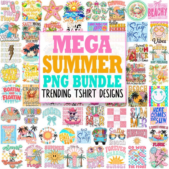 Preppy Summer Bundle Png, Retro Summer Png, Summer Vibes Bundle, Mega png Bundle, Trendy Summer Png, Beach Png, Summer Coquette