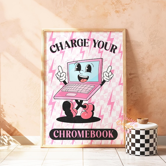 Charge Your Chroombook Retro Classroom Poster, Preppy Wall Art, Groovy Classroom Decor, Funny Poster, Middle School Decor, Wall Art Prints