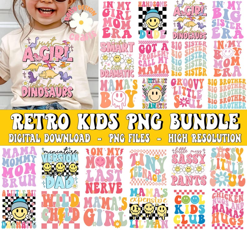 Retro peuter png bundel, retro kinder png bundel, kindershirt png, peuter jongen meisje shirt, kinder svg bundel, kindershirt sublimatie, peuter png afbeelding 1