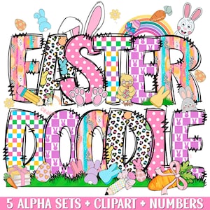 Easter Alphabet Letters PNG Bundle, Easter Clipart Png, Easter Alphabet Png, Easter Bunny Png, Easter Sublimation Doodle Png, Easter Letters
