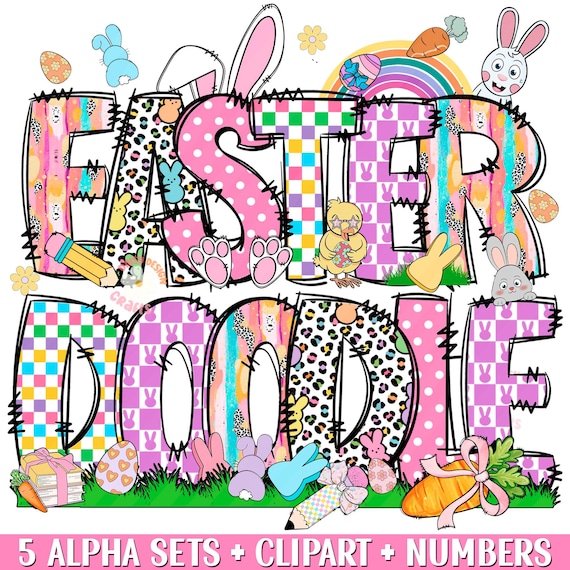 Easter Alphabet Letters PNG Bundle, Easter Clipart Png, Easter Alphabet Png, Easter Bunny Png, Easter Sublimation Doodle Png, Easter Letters