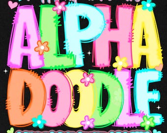 Pacote de letras e números PNG, clipart de alfabeto com rabiscos em 7 cores, fonte colorida de A a Z de 0 a 9, conjunto de sublimação para professores de volta às aulas