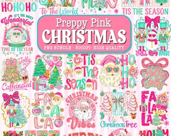 Pink Brushstroke Christmas PNG Bundle, Preppy Christmas png,floral coquette tree png, merry bright doodle png,holly jolly png, christmas png