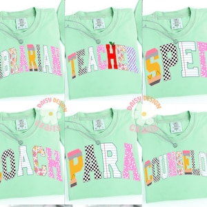 School Occupation PNG Bundle, Preppy First Day of School Daisy Floral Girly Png, Back to School Teacher Sped Para Counselor Librarian png