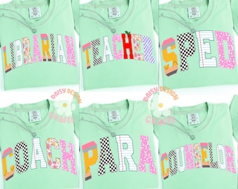 School Occupation PNG Bundle, Preppy First Day of School Daisy Floral Girly Png, Back to School Teacher Sped Para Counselor Librarian png