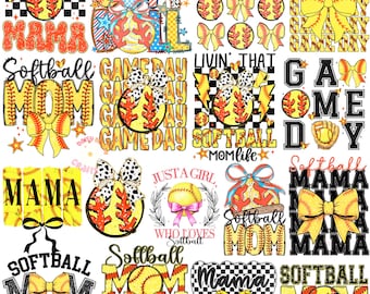 Softball Mom PNG Bundle, Faux Glitter Yarn Softball Design, Game Day Coquette Bow, Softball Mom, Softball Junkie, Home Run Season Shirt PNG