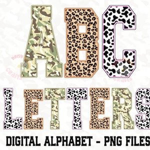 カモフラージュ柄ウエスタンレオパードのVarsity Alphabet PNG、デジタルアルファベットPNG、Varsity Letters PNG、アルファ落書き文字、先生用文字PNG、Varsity PNG
