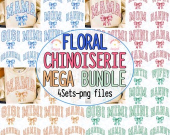 Floral Chinoiserie Png Bundle, Floral Mama Png, Chinoiserie Png, Mama Sublimation, Mama Varsity Png Bundle, Pink Chinoiserie, Mom Shirt Png