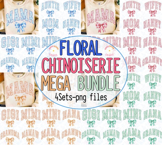 Floral Chinoiserie Png Bundle, Floral Mama Png, Chinoiserie Png, Mama Sublimation, Mama Varsity Png Bundle, Pink Chinoiserie, Mom Shirt Png