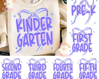 Paarse preppy terug naar school png-bundel, kleuterschool 1e/2e leerjaar, eerste schooldag png, leraar coquette boog png, digitale download