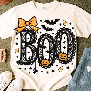 Lace Boo Halloween Coquette PNG, Boo Coquette Bow, pumpkin Halloween png, Preppy Halloween, Cute Halloween png, Spooky Vibes, Fall Shirt png