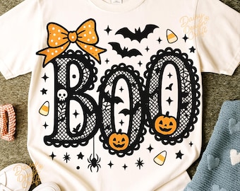 Lace Boo Halloween Coquette PNG, Boo Coquette Bow, pumpkin Halloween png, Preppy Halloween, Cute Halloween png, Spooky Vibes, Fall Shirt png