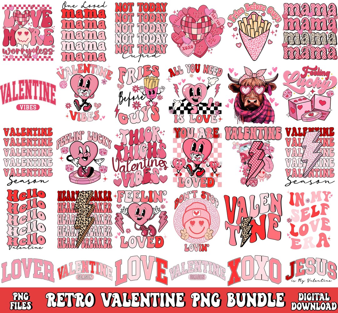 Retro Valentine Png Bundle, Love Png, Heart Png, Valentines Day Png ...