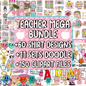 Teacher Mega Bundle PNG, Preppy Teacher Png, Back to School Png, Retro Teacher Png Bundle, Teacher Appreciation Png, School Mega Bundle png