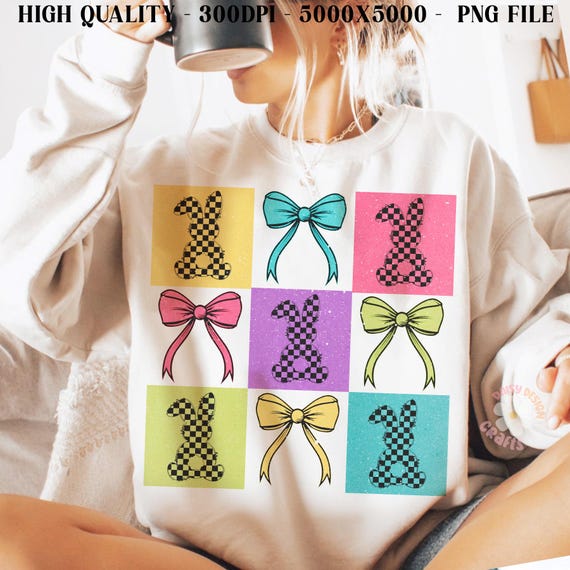 Colorful Checkered Easter Coquette PNG, Girly Easter PNG, Retro Easter Png, Easter vibes png, Christian Easter, Easter coquette girly Png