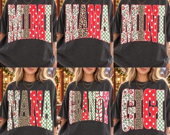 Christmas Pattern Name PNG Bundle, Mama Mimi Mini Nana Granny Gigi Custom, Floral Leopard Plaid Sublimation Designs, Digital Download
