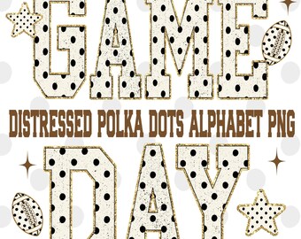 Distressed Polka Dot Alphabet PNG, Varsity Letters Clipart, Glitter Sports Font Png, Football Game Day Sublimation, Digital Download