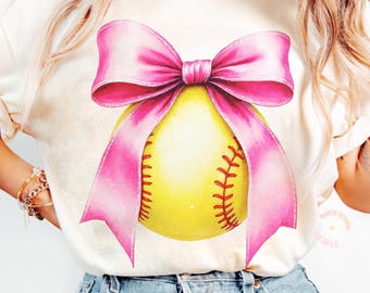 Retro Softball Bow PNG, Pink Coquette Design (Digital Download)