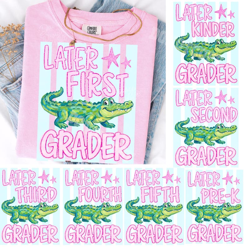 Later Gator PNG バンドル、最終登校日のシャツデザイン、学年末デザイン教師、幼稚園年長/2年生/3年生/4年生/5年生昇華プリント DTF 画像 1
