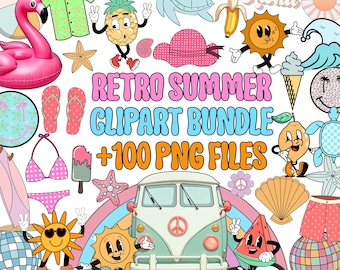 Retro Summer Clipart Png Bundle, Clipart png Bundle, Retro Summer png, Summer Vibes Png, Summer Png Bundle, Trendy Summer Png, Beach Png