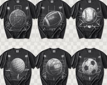 Vintage, verweerde sportbal PNG-bundel, retro stadion sublimatieontwerpen, basketbal, voetbal, honkbal, golf, voetbal, volleybal downloaden