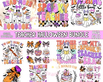 Coquette Teacher Halloween bundle, Teacher Ghost Boo, Cute Spooky Teacher Design, Halloween PNG, Halloween Teacher Shirt, Trick Or Teach Png