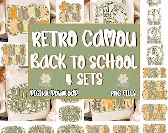 Retro Back to School Jungen PNG Bundle, Kindergarten-Design, Erster Tag PNG, Pre-K bis Dritte Klasse Png, Retro Camou PNG, Zurück zu Schuljungen PNG