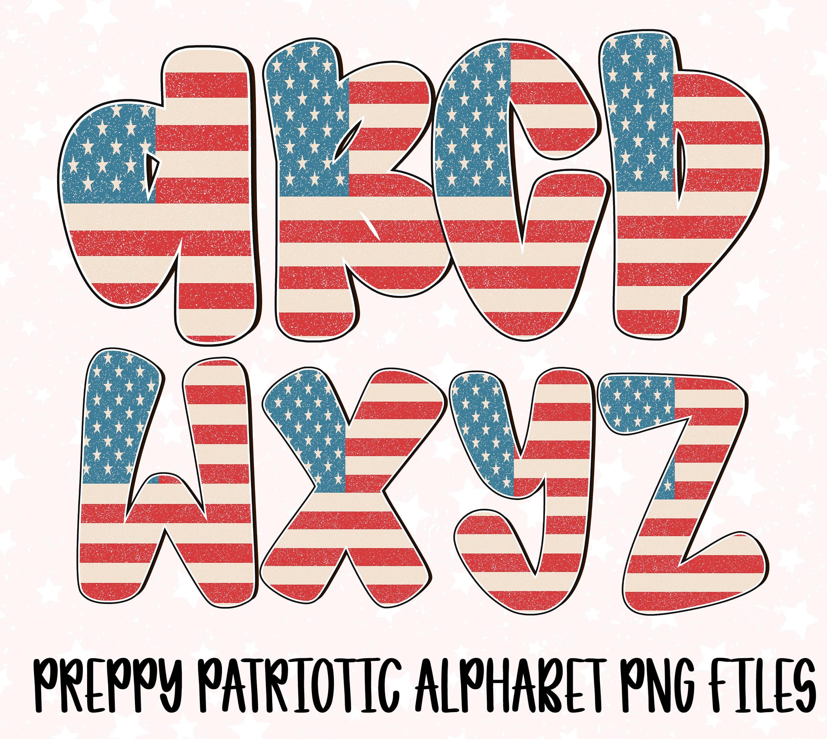 Preppy Patriotic Alphabet PNG, 4th of July Letters Sublimation Digital ...
