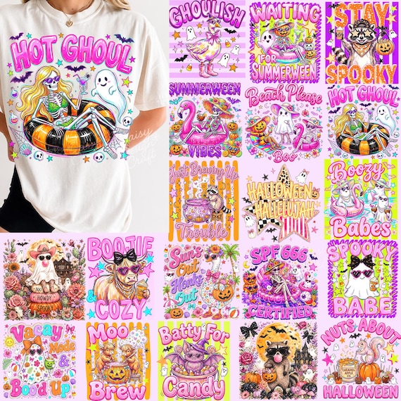 Halloween PNG Bundle Striped Retro Spooky Season Hot Ghoul Summerween Basic Witch Goose Pumpkin Cute Boo Preppy Pink Halloween Coquette Bow