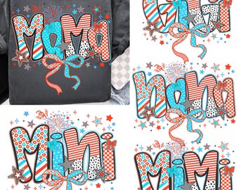 Preppy American Mama Bow Png Bundle, Nana Mimi Gigi Png, Patriotic Coquette, Cottagecore USA Png, 4th Of July, Stars Stripes, American 250