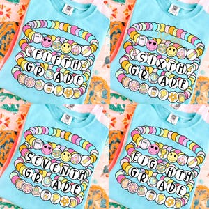 Friendship Bracelet Back to School PNG Bundle, 5th/6th/7th/8th Grade, Teacher Coquette First Day of School Shirt Design, Teacher gift shirt