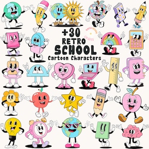 Retro School Characters Cartoon Bundle PNG, Groovy Back to School Clipart Bundle, Clipart Png Bundle, Teacher Png Clipart Education download