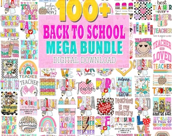 Pacote com mais de 100 imagens PNG para Volta às Aulas, conjuntos PNG para pré-escola, primeiro dia de aula, sublimação para escola com estilo preppy, pré-escola (1º ao 4º ano), imagens PNG escolares em formato de listras.