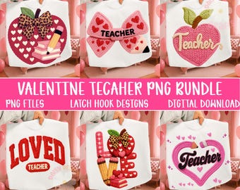 Valentine Teacher PNG Bundle, Crochet Latch Hook Designs (Digital Download)