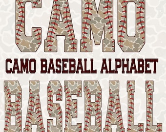 Camo Baseball Alphabet PNG, Camouflage Baseball Letters, Varsity Sports Font Digital Download, Digital Alphabet png, Baseball font png