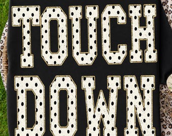 Touch Down PNG, Trendy Polka Dot Varsity Football Design, Football Mom Glitter Sublimation, Game Day Shirt, Digital Download