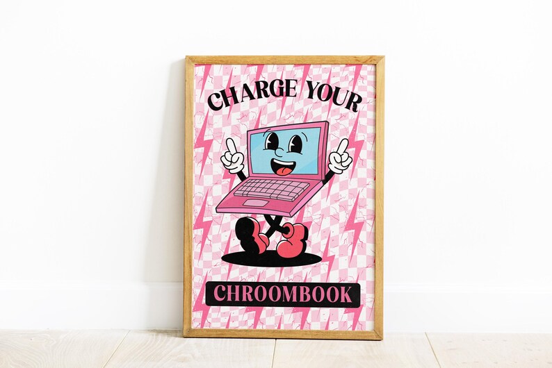 Charge Your Chroombook Retro Classroom Poster, Preppy Wall Art, Groovy Classroom Decor, Funny Poster, Middle School Decor, Wall Art Prints image 5