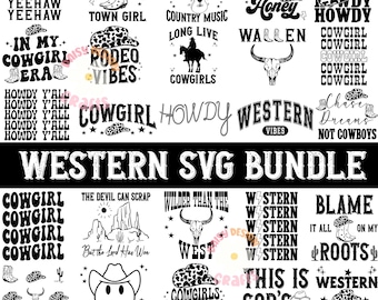Westerse svg png-bundel, retro westerse svg, westerse clipart, rodeo svg, cowboy svg, cowgirl svg, westerse png, westerse svg shirt, trendy svg