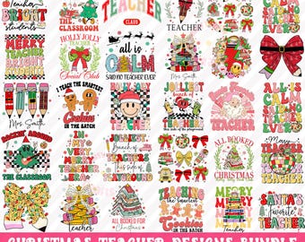 Teacher Christmas Png Bundle, Teacher Pencil Bow Png, Christmas Teacher Shirt Png, Merry Teacher Png, Coquette Teacher Png, Png Files