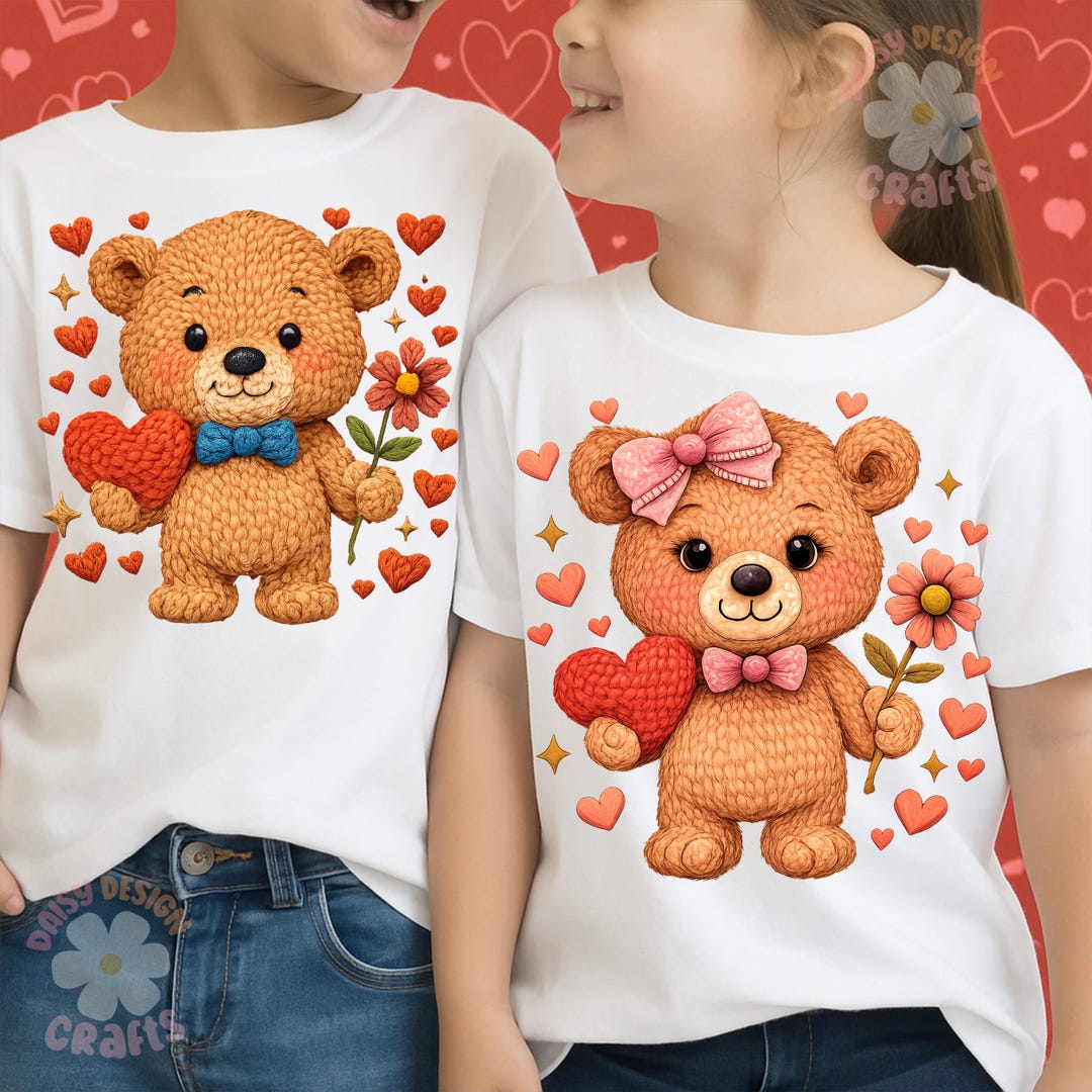 Cute Valentine Teddy Bear PNG for Kids, Boy Girl Valentine Shirt Design ...