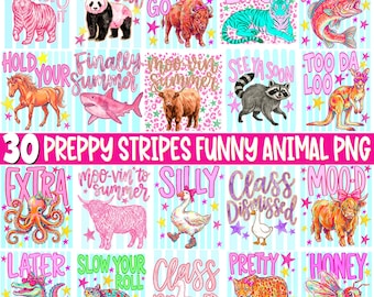 30 Later Gator PNG-paket, randigt sommardjur PNG, vild tvättbjörnsvogue, enkel tiger PNG, preppy sommarvikkust, efter en stund krokodil