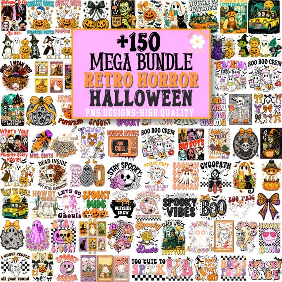 150+ Halloween Mega Bundle Png ,Spooky Vibes Png ,Retro Halloween Png, Bundle Fall Png Bundle Halloween Horror Png , Instant Download