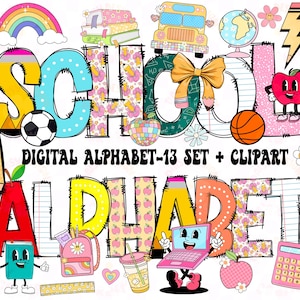 School Teacher Alphabet Png, Teacher Font Png, Alpha Doodle, School Clipart Png, School Font, Teacher doodle png, Digital Alphabet Bundle