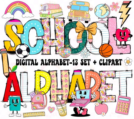 School Teacher Alphabet Png, Teacher Font Png, Alpha Doodle, School Clipart Png, School Font, Teacher doodle png, Digital Alphabet Bundle