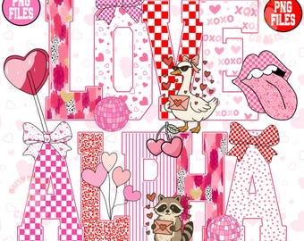 Valentine Alphabet PNG Bundle, Pink Patterned Font (Digital Download)